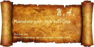 Mansberger Adriána névjegykártya